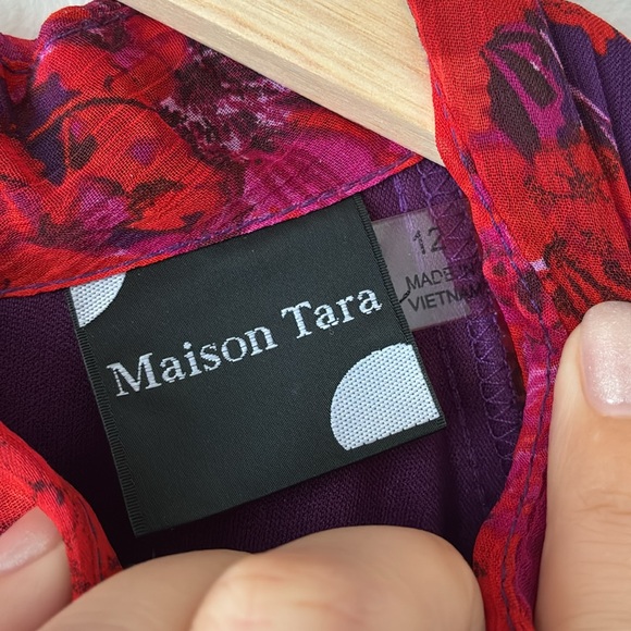 Maison Tara Long Sleeve Mock Neck Printed Chiffon Fit and Flare Dress - Picture 6 of 10